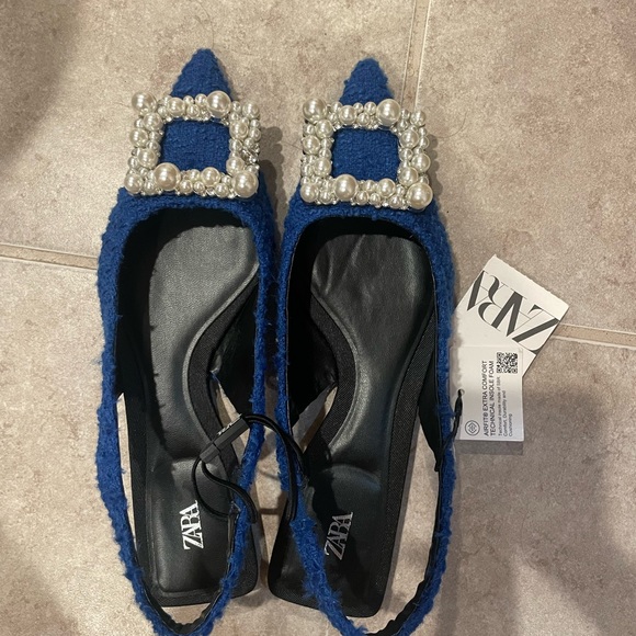 Holidays Zara blue Sling back embellished and pearls flats - Picture 11 of 11